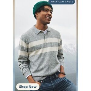 AMERICAN EAGLE Men’s STRIPED SWEATER size Small gray and white
